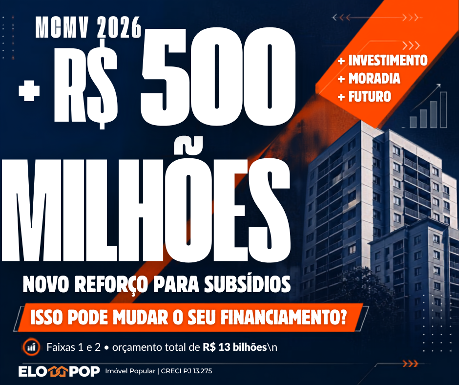 Minha Casa Minha Vida 2026 recebe reforço de R$ 500 milhões para subsídios habitacionais das Faixas 1 e 2.